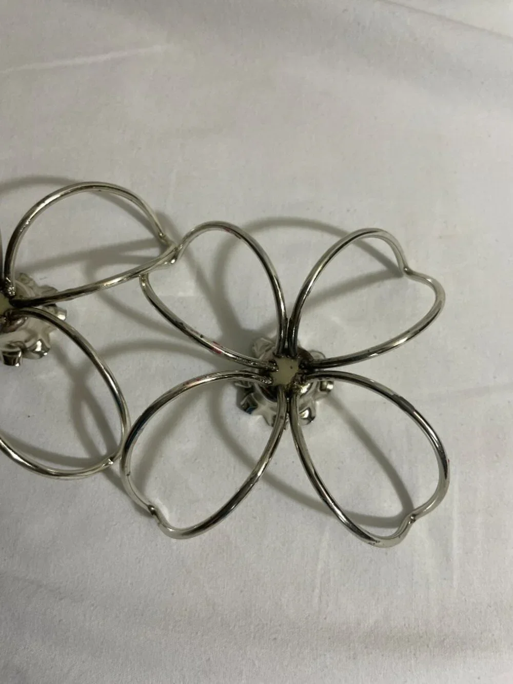Set of 2 Modern Silver Tone Flower Metal Tealight Candle Holders Floral Decor